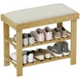 thumbnail image 3 of KWUXIN Bamboo Shoe Bench, 3-Tier Entryway Bench with Storage and Cushion, Shoe Organizer for Entryway, Hallway, Holds Up to 331 lbs,Cream White,35.4" W x 11.4" D x 19.3" H, 3 of 12