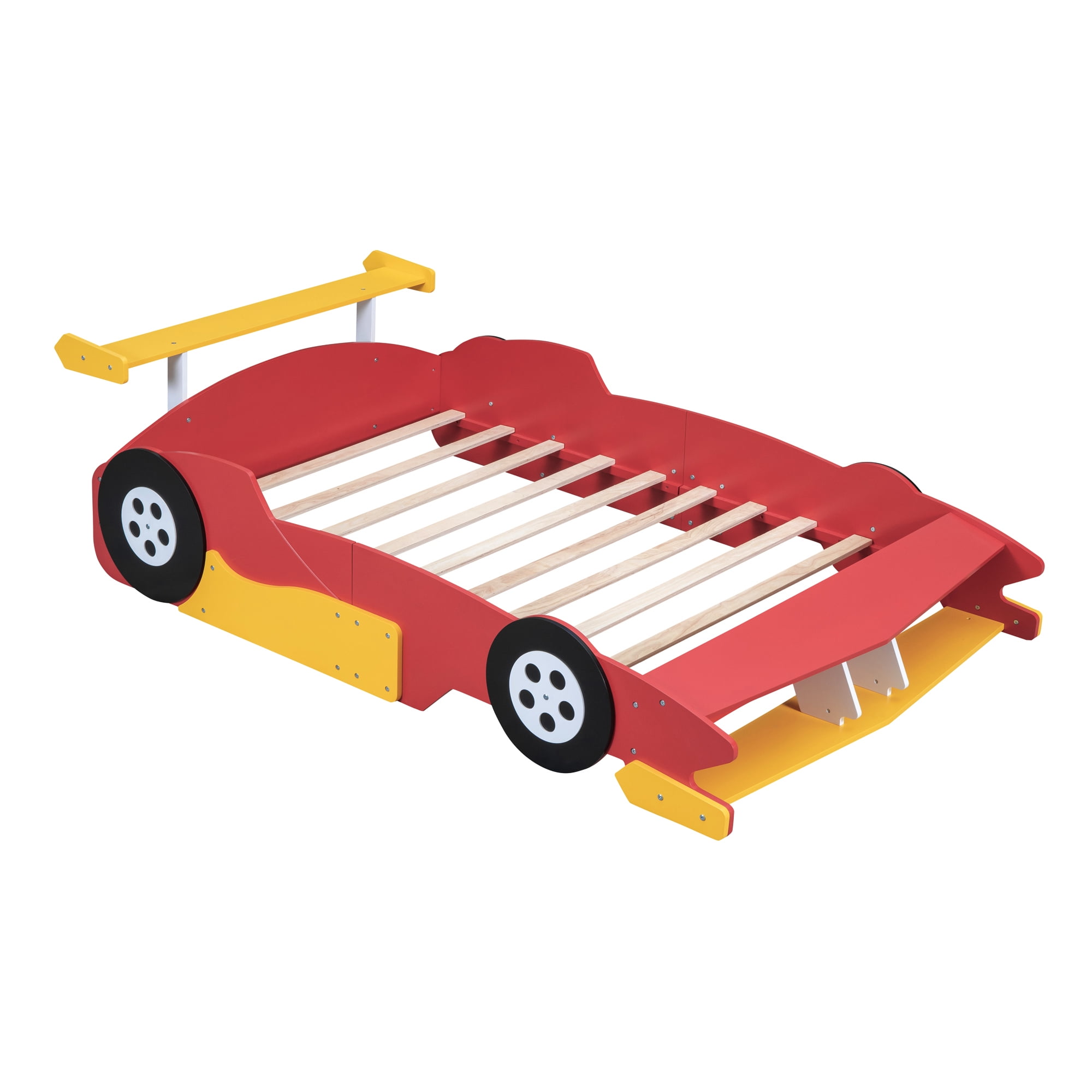 Full Size Race Car-Shaped Platform Bed with Wheels,Red(OLD SKU: LP002420AAJ)