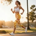 thumbnail image 3 of SCRAWLGOD Yellow Camouflage Print Yoga Capris for Women 4 Way Stretch Yoga Pants Active Lightweight Non See Through Yoga Pants Leggings with Pockets for Running Cycling, S, 3 of 7