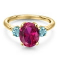 thumbnail image 3 of Gem Stone King 4.00 Ct Oval Red Created Ruby Blue Zircon 18K Yellow Gold Plated Silver Ring (Size 7), 3 of 6