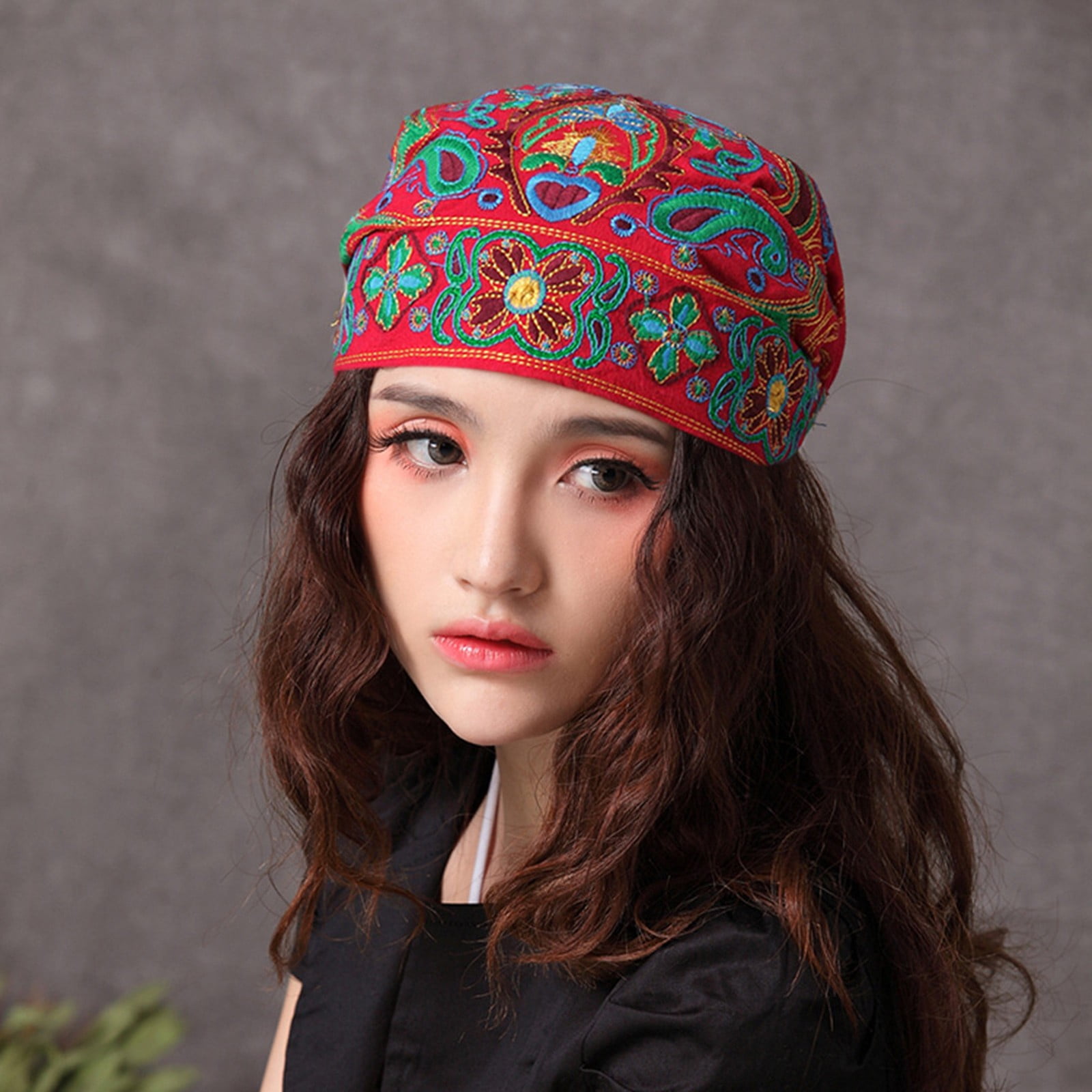 Women Winter Hat Mexican Style Ethnic Vintage Black Blue Red Beading Bandanas Original Hippie Skullies