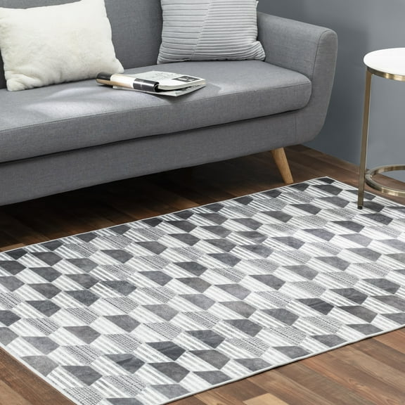 Walk on Me Honeycomb Matrix Black Area Rug 4' x 6'