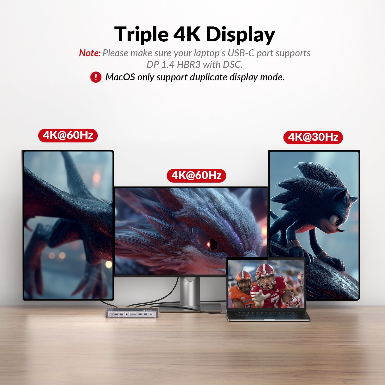 AV Access Docking Station 3 Monitors, 8K@30Hz Single Display, Triple 4K Display (2DP/1HDMI), USB-C Dock with 100W Laptop Charging, 10Gbps USB-C/A, Ethernet, Audio, SD, for MacBook/Chrome/Dell/HP