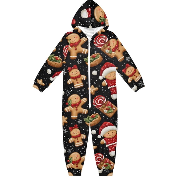 Christmas Gingerbread Men One Piece Pajamas Soft Jumpsuit Cozy Sleep and Play Romper Zipper and Pockets 4T