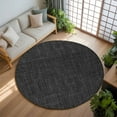 thumbnail image 3 of Black 6ft Round Rug, Farmhouse Burlap Solid Black Color Modern Linen Texture Non-Skid Rubber Backing Large Area Rugs - Living Room Bedroom Home Office, Indoor Floor Mat Carpets Washable Rug, 3 of 9
