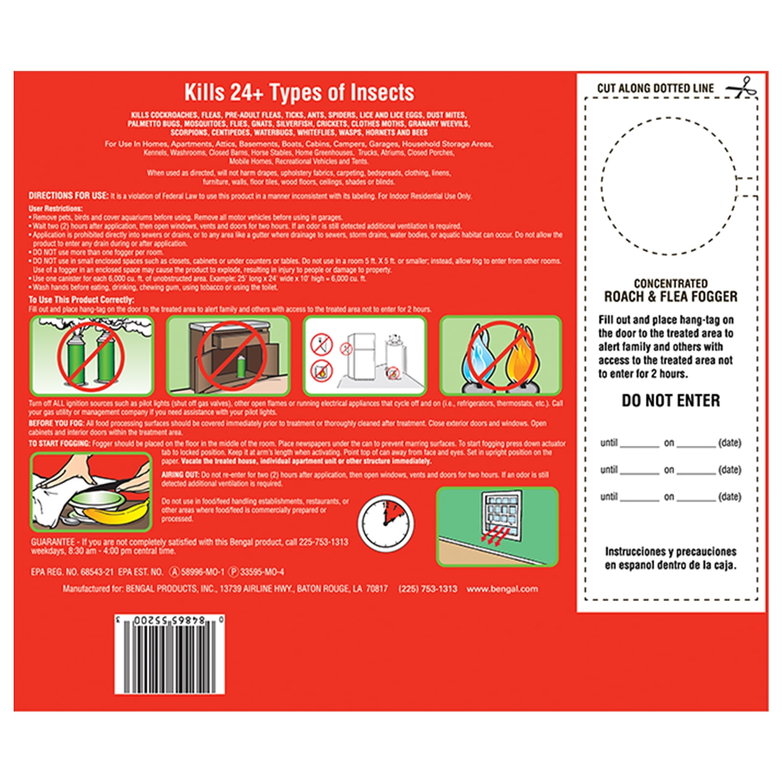 (6 pack) Bengal Roach & Flea Fogger, 3 - 2.7 oz. cans