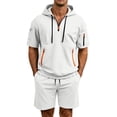 thumbnail image 2 of hotojiny Men's Tracksuit 2 Piece Outfit Breathable Quarter Zip Pullover Athletic Sweatsuit Short Sleeve Hoodie Shorts Set(White,X-Large), 2 of 5