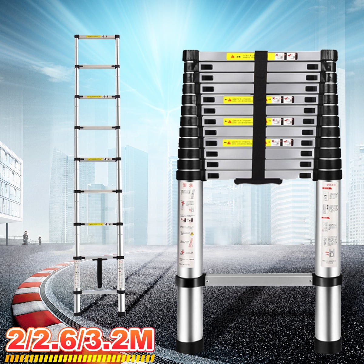 3.2M Telescopic Loft Ladder Extendable Collapsible Step Securing Ladders A+ 