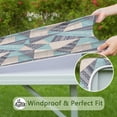thumbnail image 6 of Blue Ethnic Triangle and Geometric Pattern Square Fitted Tablecloth with Elastic Edge,Square Table Cover,Washable Elastic Table Cover for Home Kitchen Party Decor 36"x36", 6 of 6
