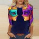 thumbnail image 4 of RKSTN Mardi Gras 3/4 Length Sleeve Womens Tops Oversized Crewneck Carnival Mask Print 3/4 Sleeve T Shirt Womens Casual Round Neck Tuesday Carnival Party Short Sleeve Tee Shirt Spring Summer Clothes, 4 of 6