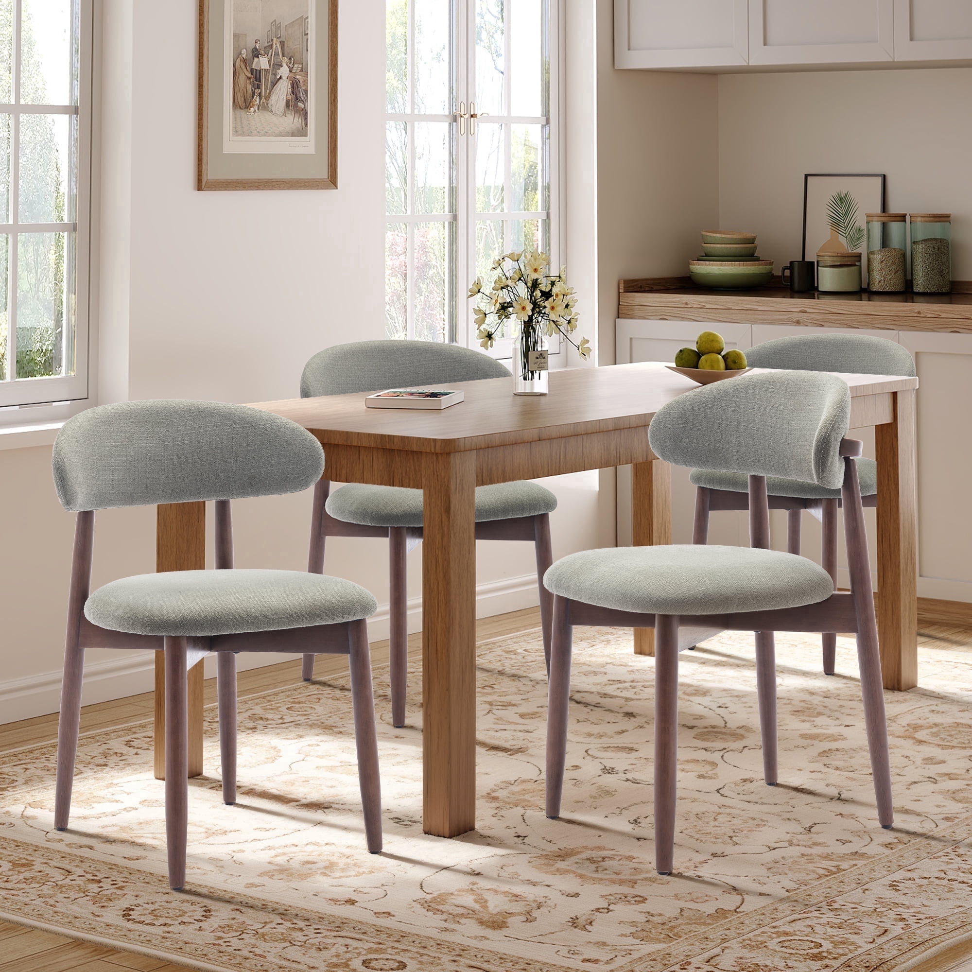 Set of 4 Upholstered Modern Dining Chair, Wooden Kitchen Side Chair for Dining Room and Café, Green