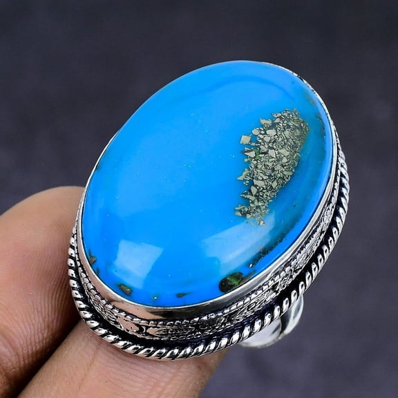 Natural Turquoise Gemstone 925 Sterling Silver Jewelry Ring Size 9.5