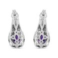 thumbnail image 3 of .925 Sterling Silver 8x6 MM Natural Oval Purple Amethyst Gemstone and Diamond Accent Art Deco Style Drop and Dangle Earrings (I-J Color, I1-I2 Clarity), 3 of 6