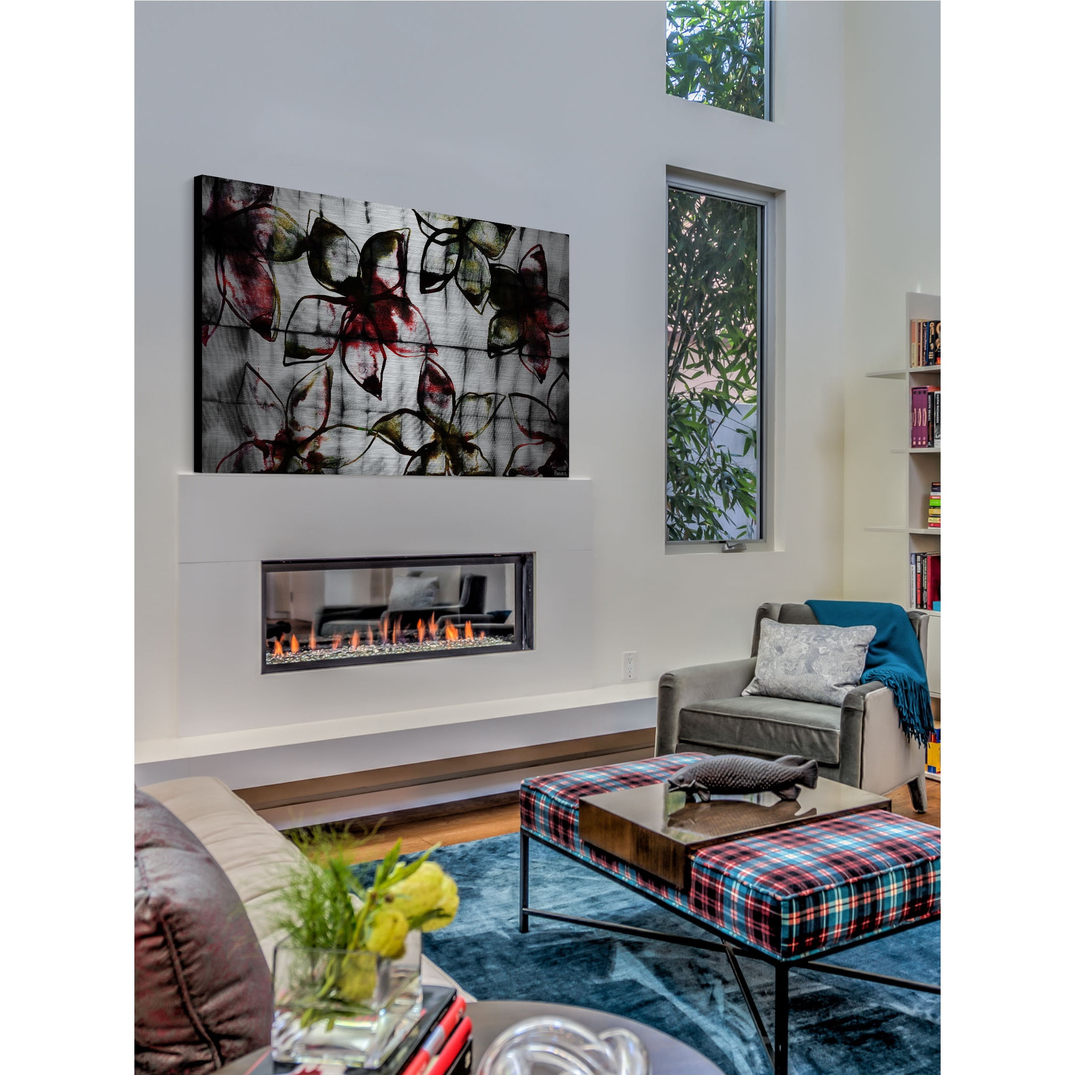Parvez Taj  - Floral Outlines Painting Print on Brushed Aluminum 36 x 24