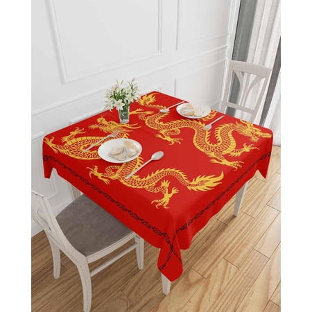 Square Table Cloth 54x54 Inch Chinese Spring Festival Waterproof Spill Proof Tablecloth Soft Polyester Table Cover Oli-Proof Cloths for Parties Wedding Dining Room-New Year Dragons on Red under