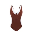thumbnail image 4 of One Piece Swimsuit Women Color Block Swimwear with Deep V Neck High Waist Summer Beach Pool Womens Swimsuits Coffee XXL, 4 of 4