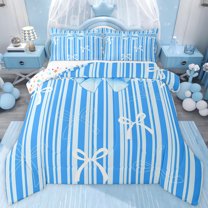 jejeloiu Blue White Bowtie Full Size Comforter Sets,Kawaii Bowknot Bow Bedding Sets For Girls Teens Reversible 3-Piece