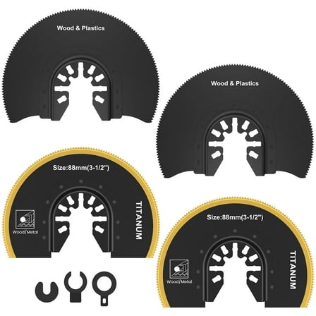 Wrvxzio 4Pcs Oscillating Saw Blade Set - Long-Lasting Blade Life Tool-Free Quick Mount User-Friendly for Wood Plastic Cutting ( Semi-Circle Blade )