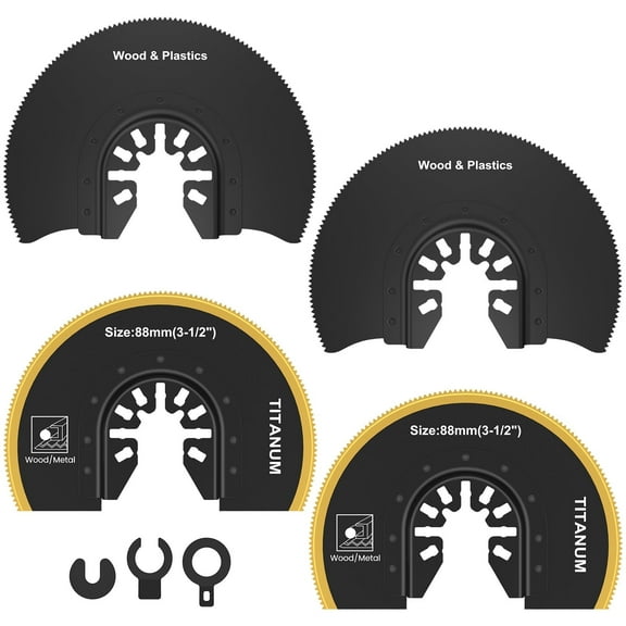 Wrvxzio 4Pcs Oscillating Saw Blade Set - Long-Lasting Blade Life Tool-Free Quick Mount User-Friendly for Wood Plastic Cutting ( Semi-Circle Blade )