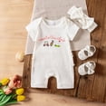 thumbnail image 2 of mgoYE Baby Girls Clothes New to the Club Embroidery Romper Bow Waffle Knit Ruffled Newborn Infant Summer Outfit with Headband(White,0-3 Months), 2 of 9