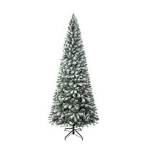 6.5ft Slim Snow Flocked Christmas Tree with Lights, Frosted Skinny Pencil Christmas Tree Prelit with 864 Branch Tips, 250 Warm Lights and Metal Stand by Homestock
