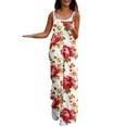 thumbnail image 3 of QATAINLAV Red Women's Casual Overalls Summer Casual Off Shoulder Jumpsuits Sleeveless Baggy Wide Leg Rompers Trendy Floral Print One Piece Pants, 3 of 6