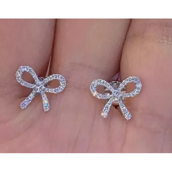 0.40Ct Round Cut Lab Created Moissanite Bow Stud Earring 14K White Gold Plated