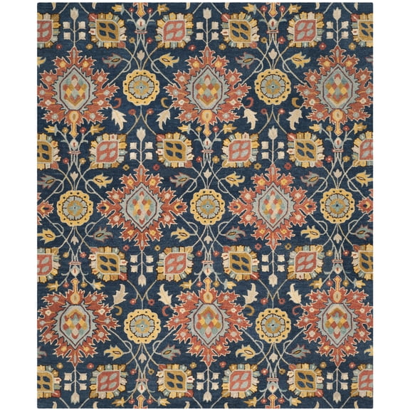 SAFAVIEH Roslyn Magdalena Floral Wool Area Rug, Navy/Multi, 9' x 12'