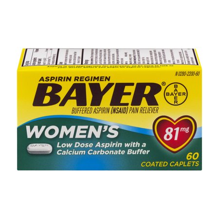 Bayer Women's Low Dose Aspirin Regimen Pain Reliever Coated Tablets, 81mg, 60 Ct