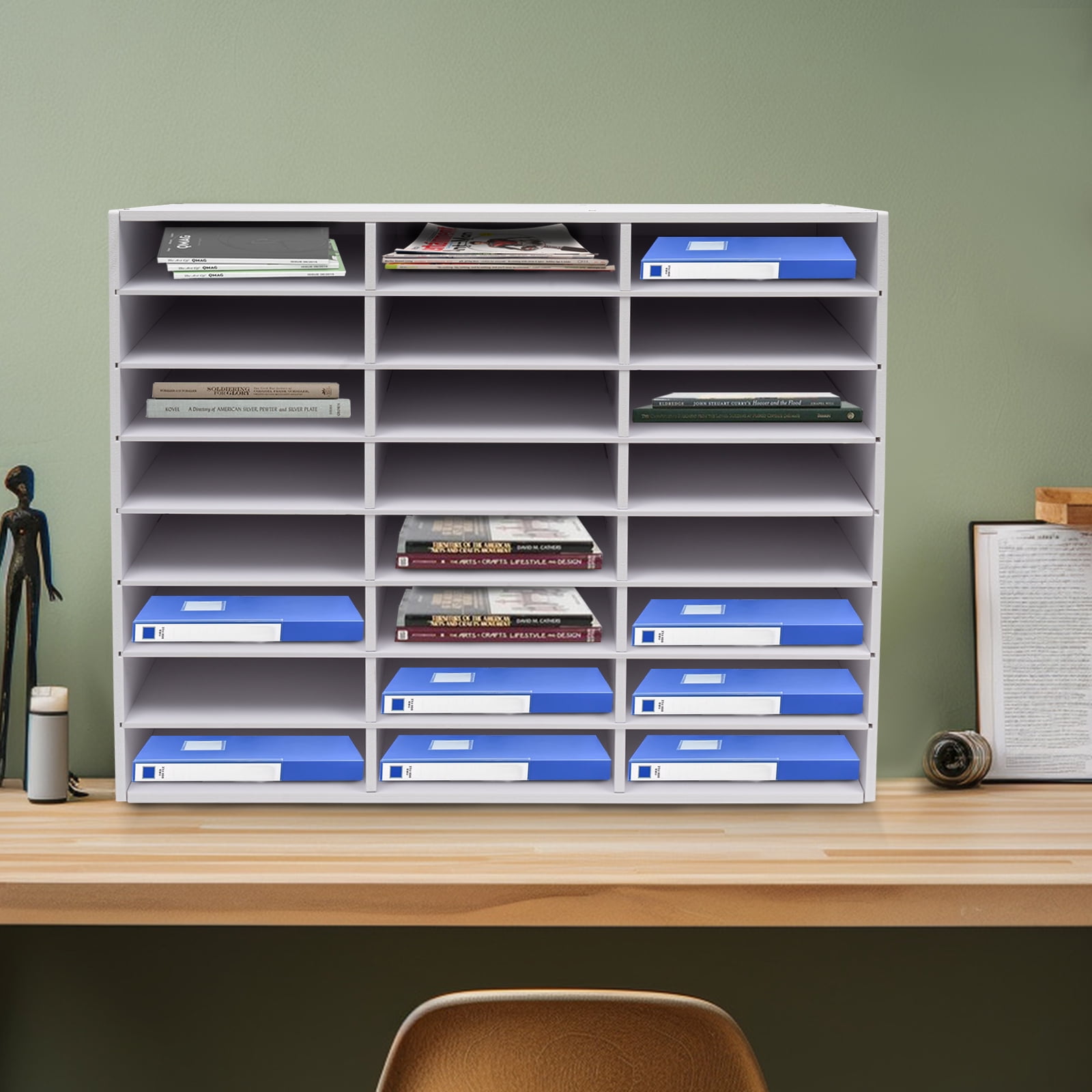 Dwellnix Literature Organizer 24-Compartment, Spacious Storage File Organizer, PVC Board with 132 lbs Load-Bearing, for Office and Home, White