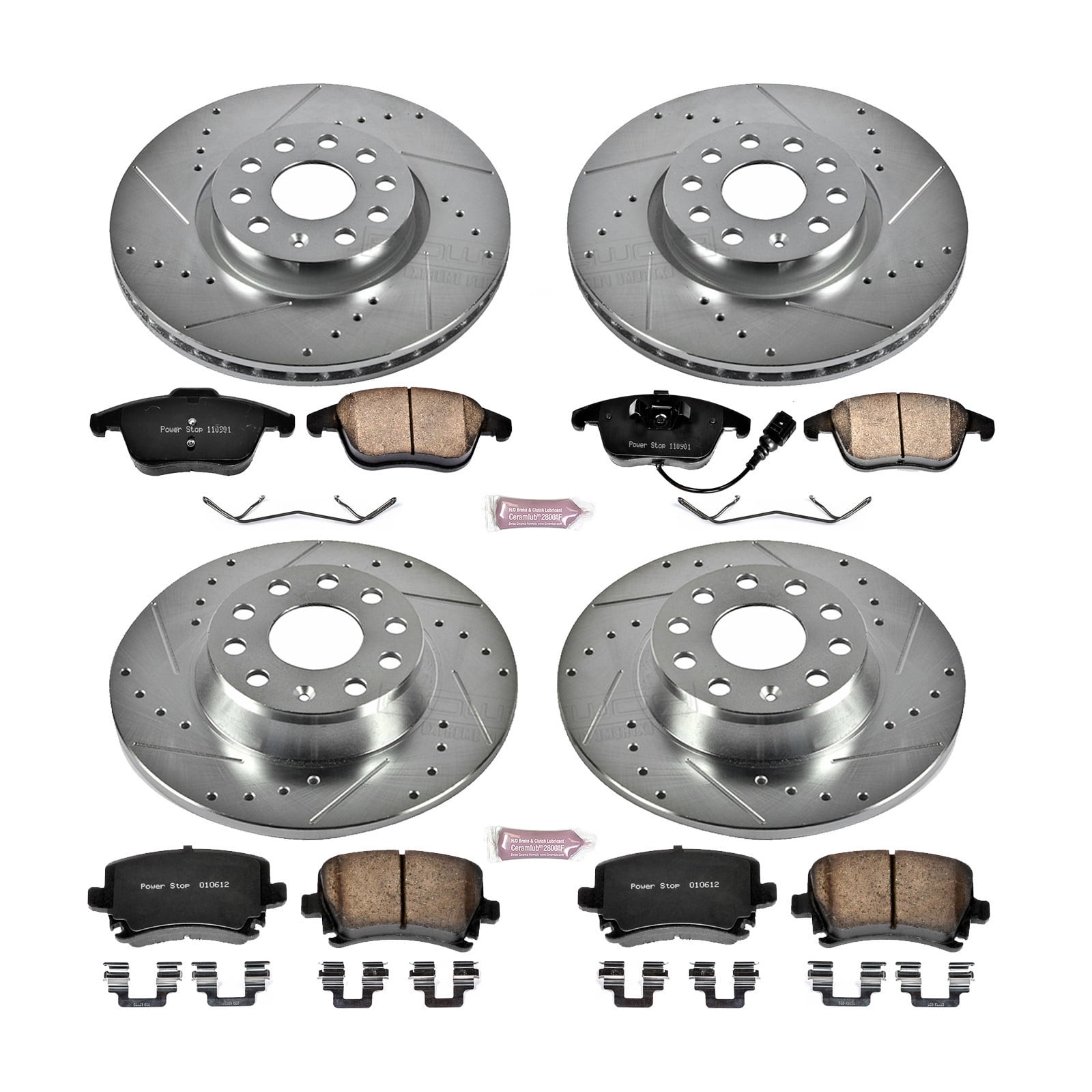 PowerStop Front and Rear Z23 Evolution Sport Carbon-Fiber Ceramic Brake Pad and Drilled & Slotted Rotor Kit Fits: VOLKSWAGEN Select Models K2757
