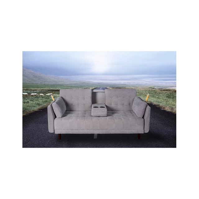 Sofá Cama con Portavasos de Velvet Gris Claro con Tecnología Beehive Airflex FoamModelo Rocco