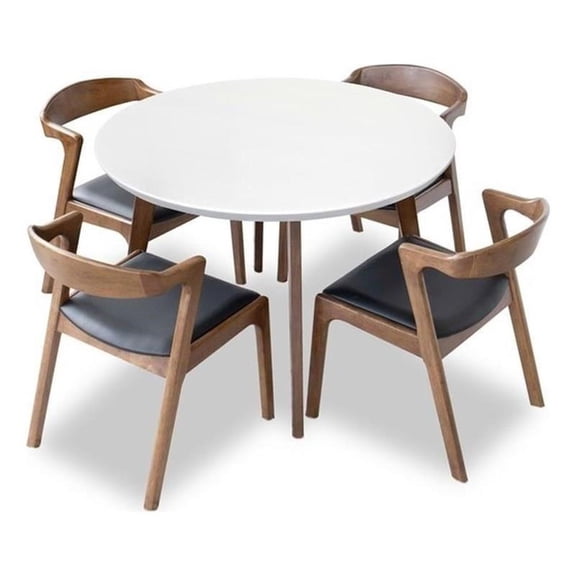 Pemberly Row Modern 5-Piece Dining Set w/ 4 Pu Leather Dining Chairs in Black