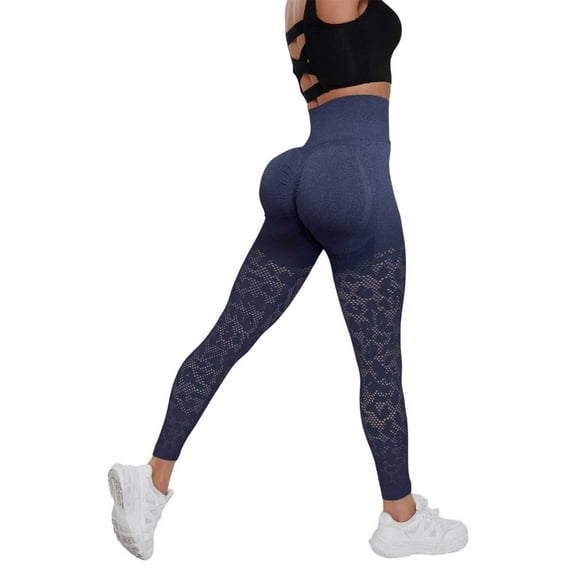 2025 Women's High Waisted Mesh Cut Out Yoga Pants Stretchy Comfortable Leggings for Workout Running Gym Training and Daily Wear Women's Leggings Plus Size,Color:Navy,Size:M