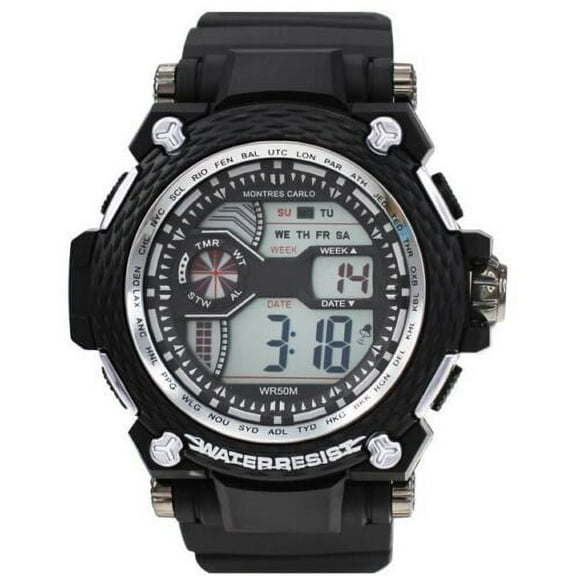 54mm Men's Military Alarm Army Water Resistant Sport Women Digital Quartz Watch (Black/Silver)