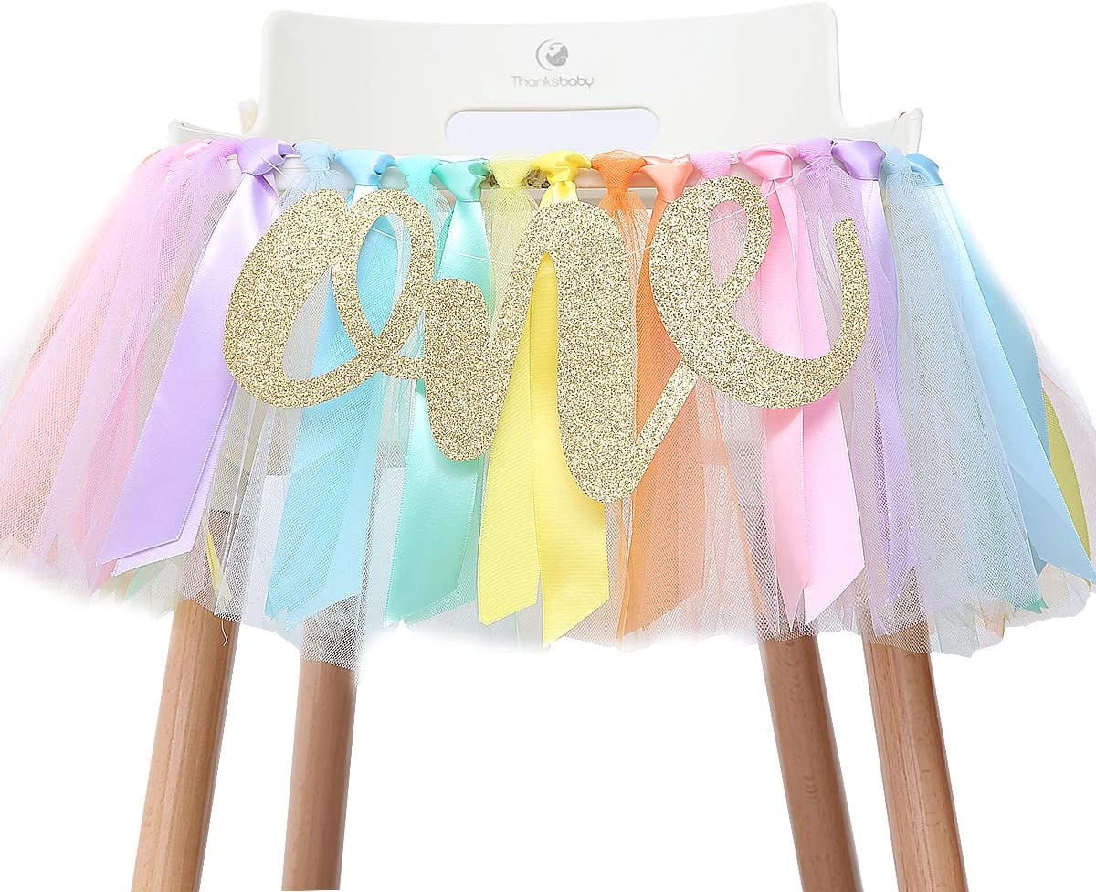 Pastel Rainbow High Chair Banner For 1st Birthday Party Supplies For Highchair Tutu Skirt