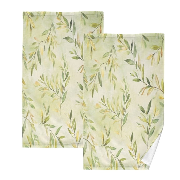 Leafy Pattern Design Set of 2 Pure Cotton Towels, 16'' x 28'', Highly Absorbent and Soft