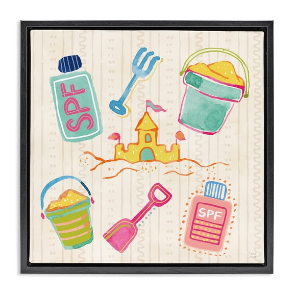 Stupell Industries Fun In The Sun Beach Pails Black Framed Floater Canvas Wall Art, design by Dina June