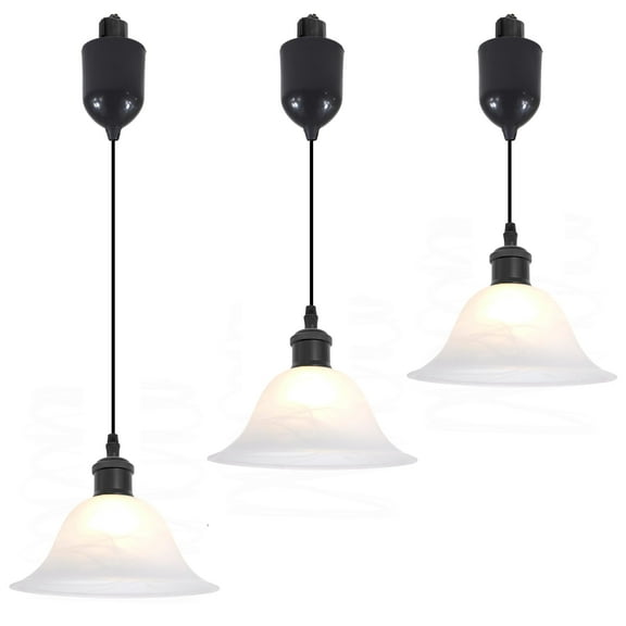Kiven J-Type Track Lighting Pendants Adjustable Height,Modern J Track Pendant Lights with Alabaster Glass Shade,Track Lighting Fixture for Kitchen Island Hallway, 3 Lights(Black)