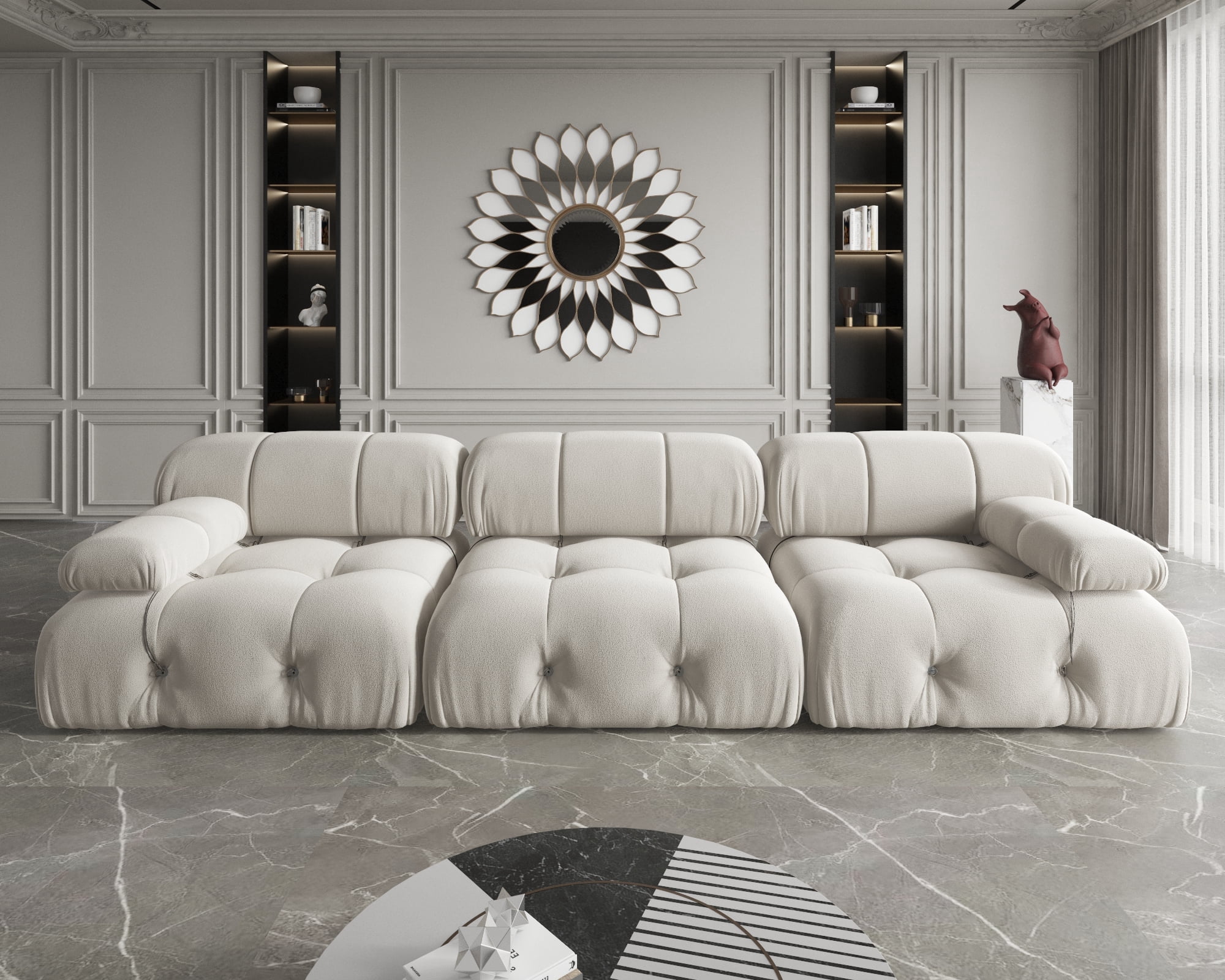 bokifol 104"Modular Sectional Sofa for Living Room,Cloud Couch 3-Seat Sofa for Apartment,Office,Bedroom,Beige