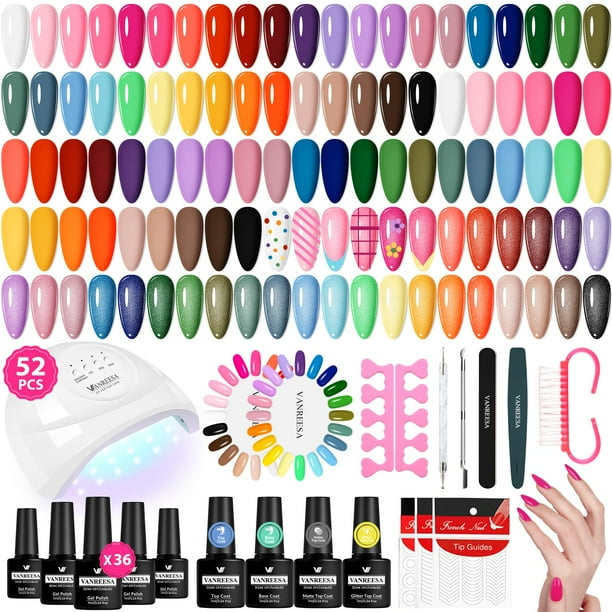 Kit de esmaltes de uñas en gel VANREESA con luz UV, 52 unidades, 36 colores