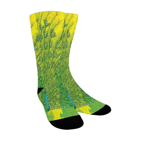 

Peacock Decor Peacock Over An Abstract Grunge Background Sketchy Stylized Nature Theme Artwork Green Custom Socks for Women