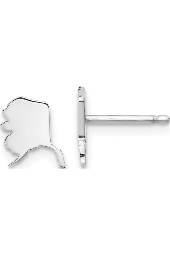 Sterling Silver Silver/Rhodium-Plated Alaska State Earrings (8.15 X 8.1) Made In United States xne50ss-ak