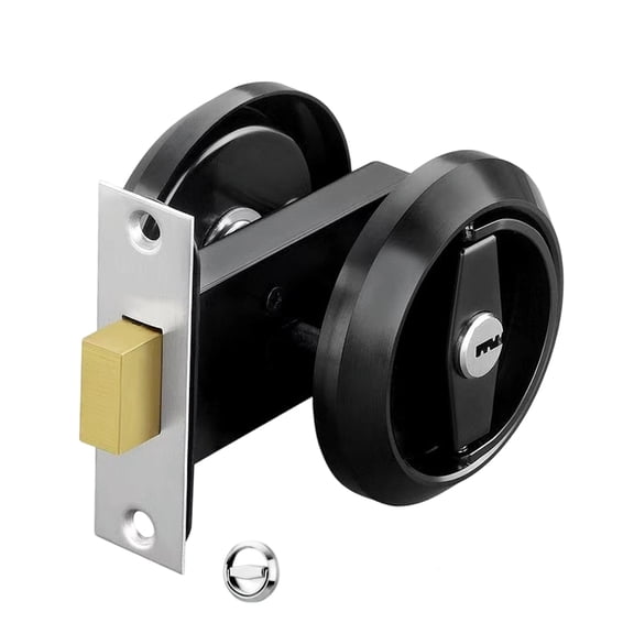 Sleek 304 Stainless Steel Recessed Door Lock With Hidden Cup Handle, Black Privacy Pocket Door Lock For Home Bedrooms Bathrooms Kitchens