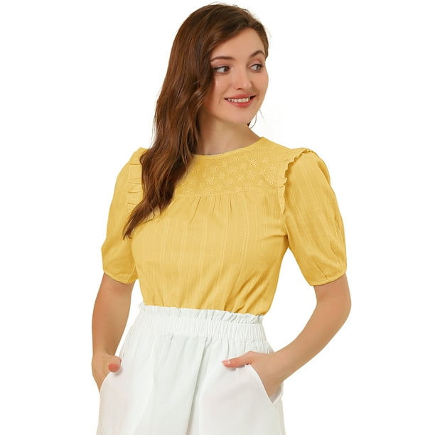 Día De San Patricio Blusa De Manga Corta Con Hombros Descubiertos Y Volantes Sin Cuello Con Volantes En La Espalda Para Mujer Amarillo M