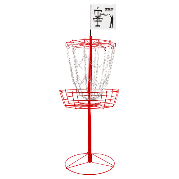 GSE Games & Sports Expert 12 Chains Portable Disc Golf Targets Basket. Metal Flying Disc Golf Practice Basket for Outdoor Backyard, Schoolyard and Basketball Gym - Red