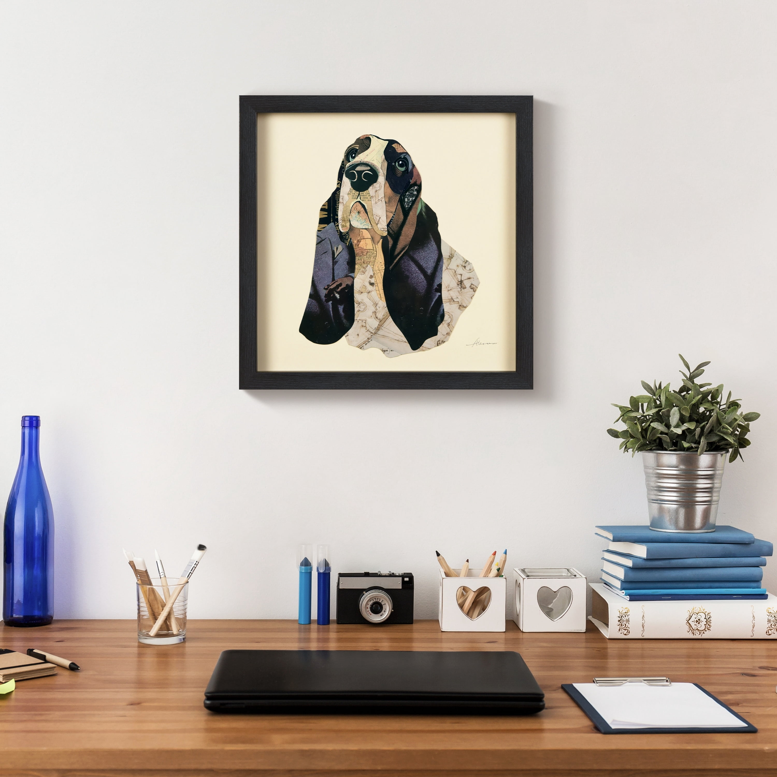Empire Art Direct Basset Hound Dimensional Collage Framed Graphic Art Under Glass Wall Art, 17" x 17" x 1.4", Ready to Hang