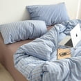 thumbnail image 2 of Light Blue Vertical Striped Comforter Set, Soft Washed Textured Farmhouse Bedding Comforter with 1 Pillowcase, Twin Size, 2 of 5