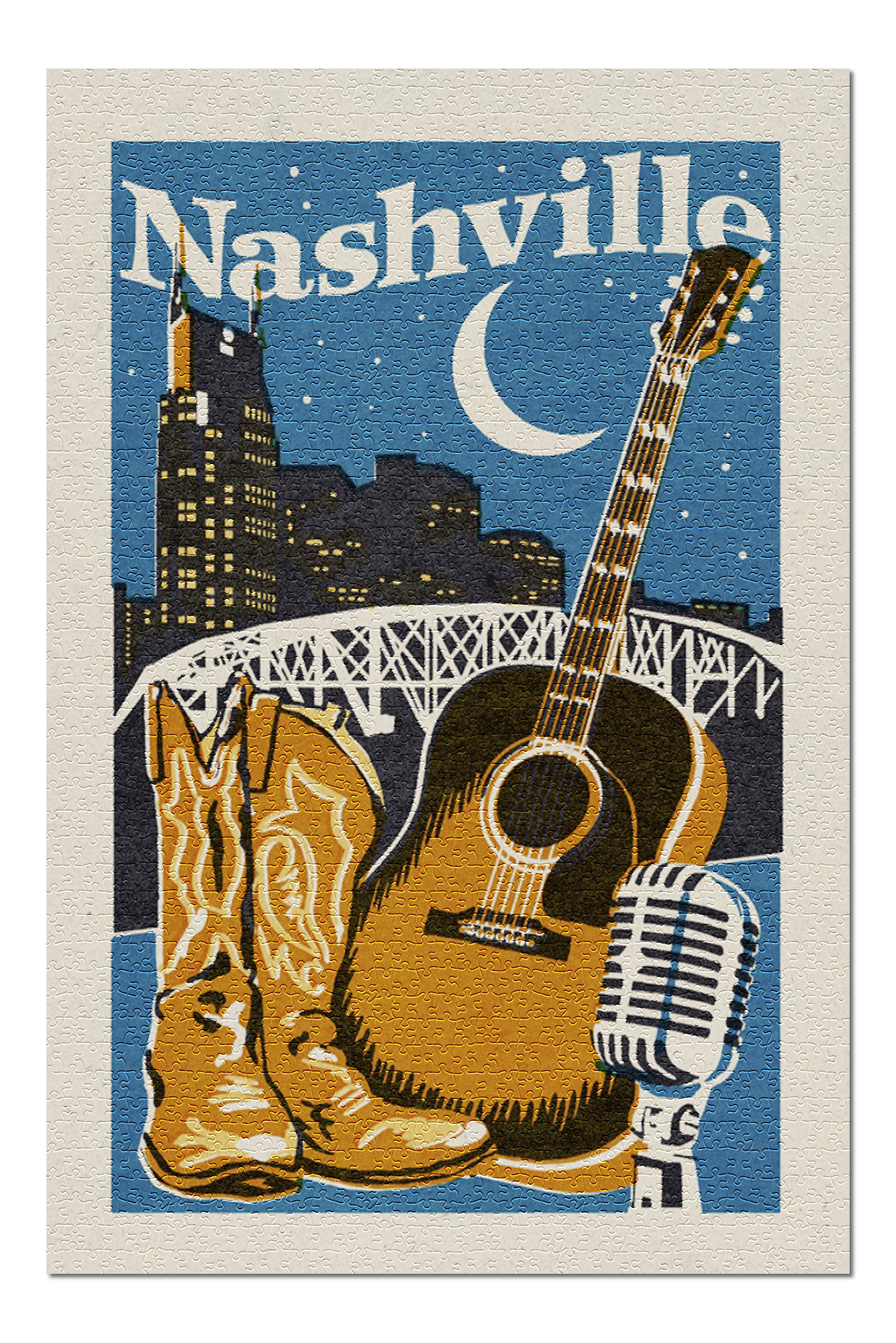 Nashville, Tennessee Woodblock (20x30 Premium 1000 Piece Jigsaw