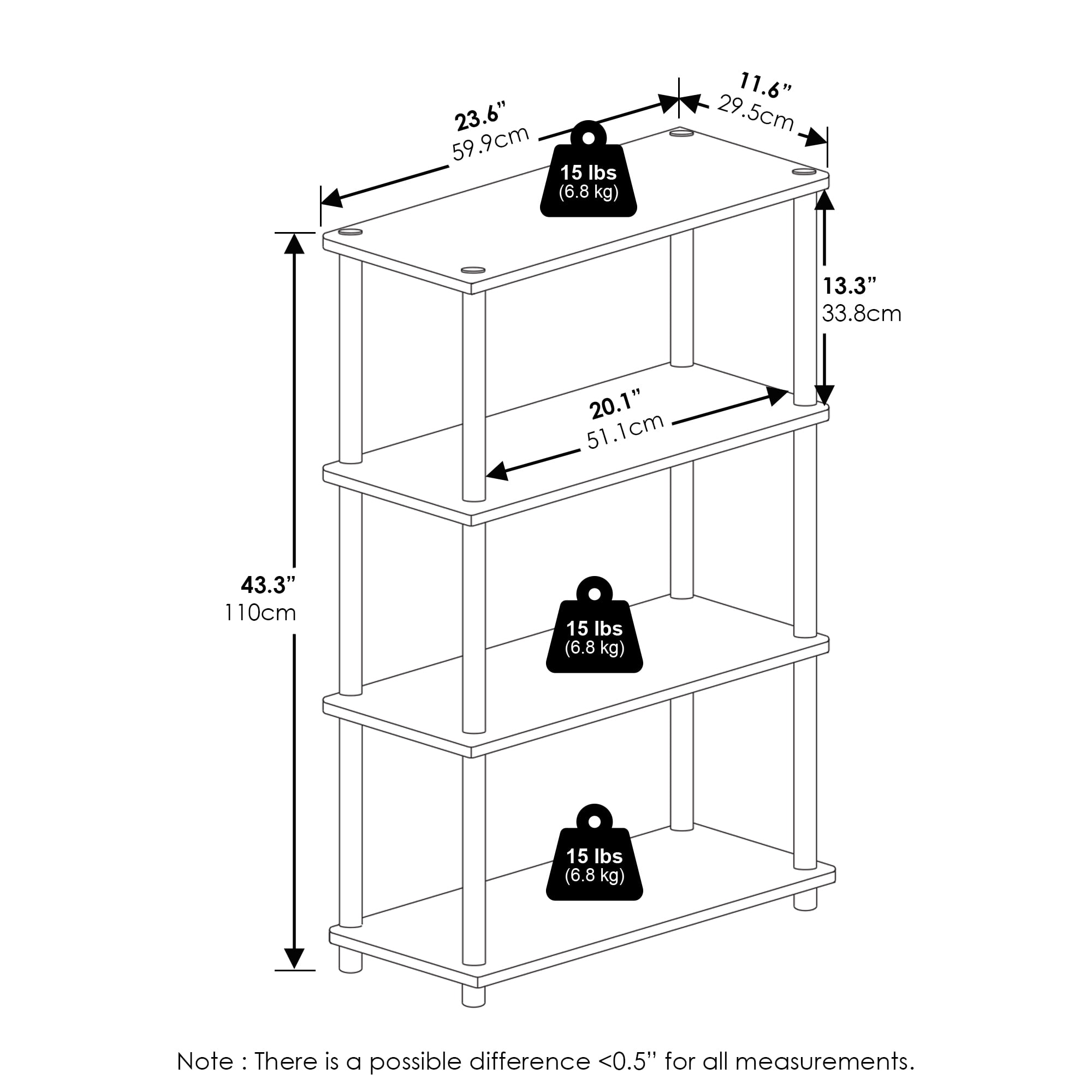Furinno Turn-N-Tube 4-Tier Multipurpose Shelf Display Rack, White/White